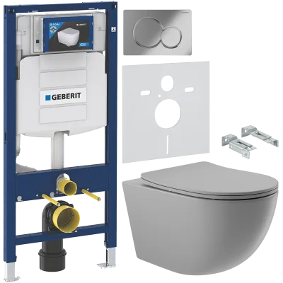 Комплект 5 в 1 Унитаз подвесной Aqueduto Ovo OVO0130 + Крепления Geberit Duofix 111.815.00.1, к стене + Инсталляция UP 320 111.300.00.5 (111.950.00.6) + Кнопка Sigma 01 115.770.21.5 цвет глянцевый хром + Звукоизоляция 156.050.00.1