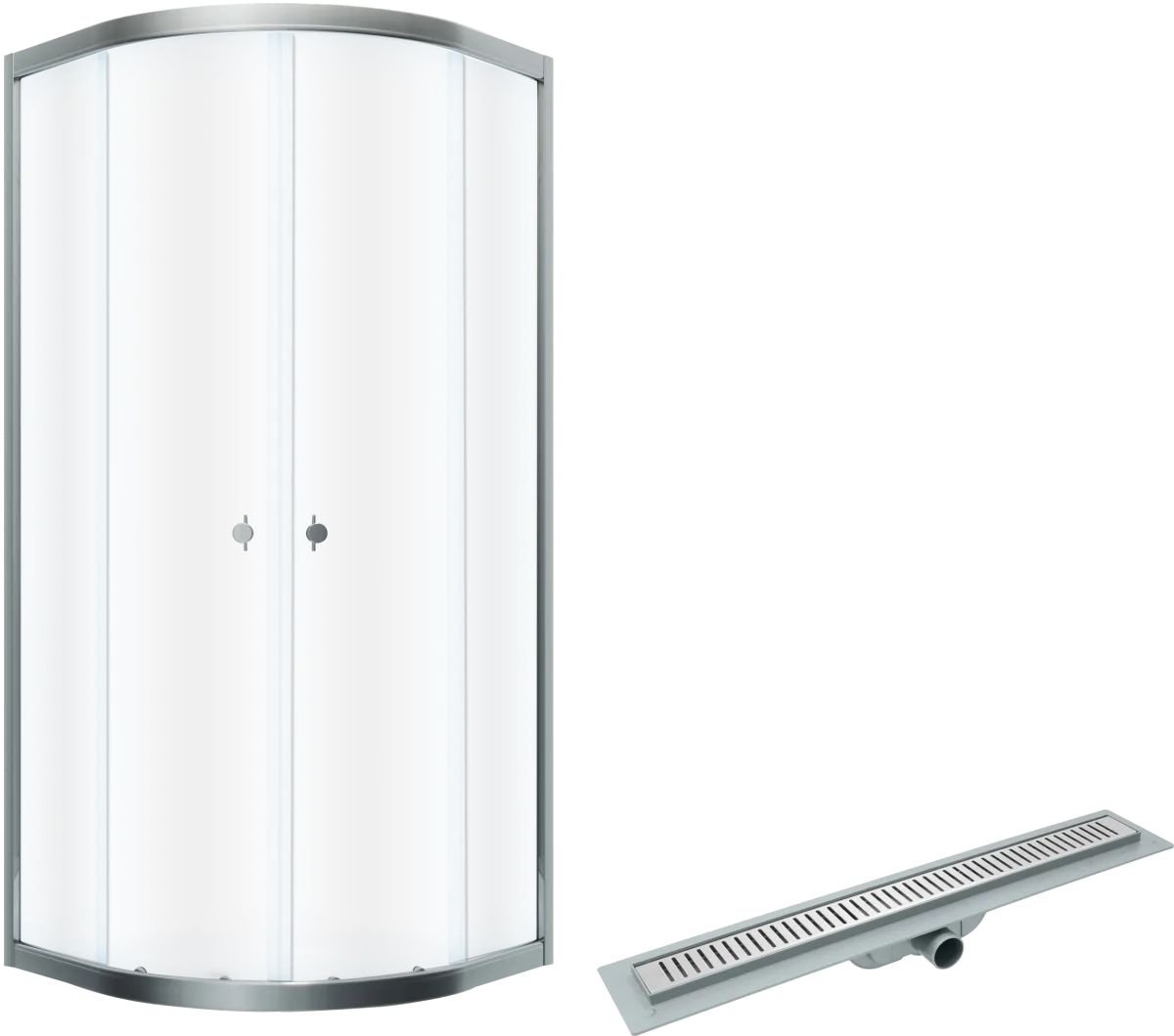 Комплект Душевой уголок DIWO Псков 90x90 профиль хром глянец + Лоток CK DRAIN AQPL10-60 Stick 60 см, с сухим затвором, из нержавеющей стали, с решеткой, прямоугольный