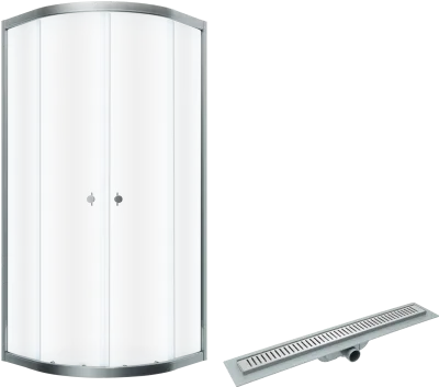 Комплект Душевой уголок DIWO Псков 90x90 профиль хром глянец + Лоток CK DRAIN AQPL10-60 Stick 60 см, с сухим затвором, из нержавеющей стали, с решеткой, прямоугольный