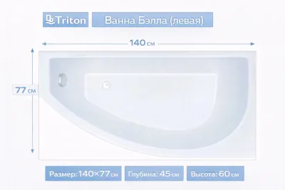 Ванна Бэлла (левая) 140х77 Triton