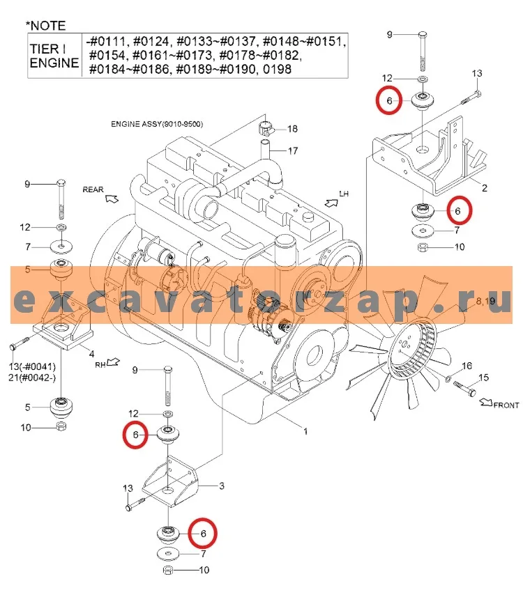 Подушка двигателя 11N6-13060 передняя, оригинал, HYUNDAI экскаватора HYUNDAI R290LC7, R300LC9S, R305LC7, R320LC7, R320LC7A, R330LC9S, R360LC7, R360LC7A, R8007AFS, R800LC-9, R800LC7A, R800LC9FS