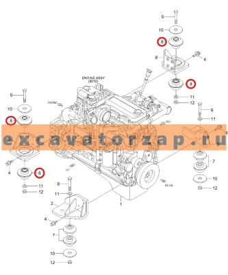 Подушка двигателя 11N6-13055 задняя, оригинал, HYUNDAI, экскаватора HYUNDAI HX330L, HX380L, HX430L, R200W7, R200W7A
