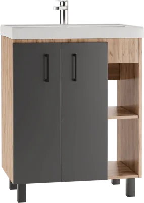 Тумба с раковиной Домино Крафт (Craft) 70 дуб вотан, графит
