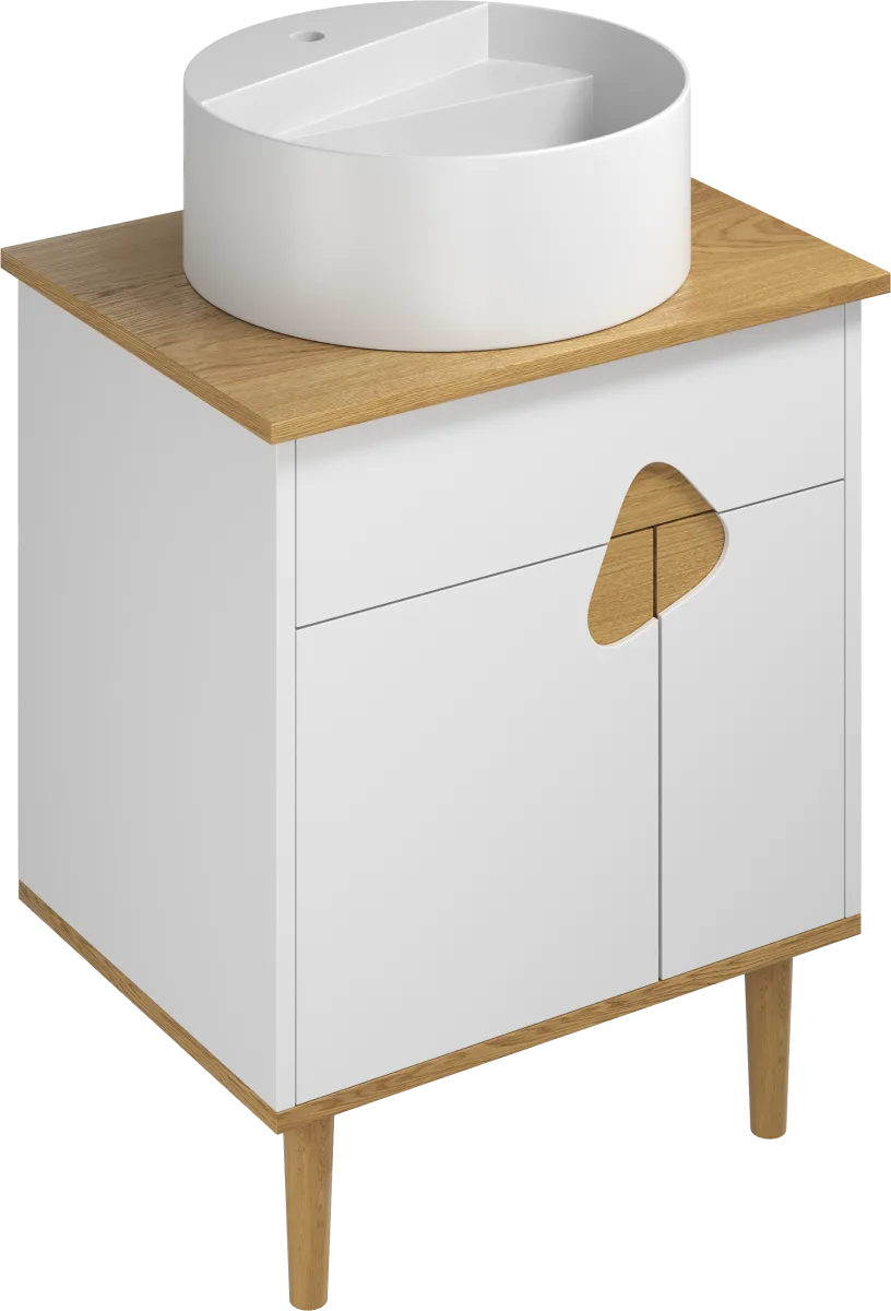 Тумба с раковиной VOQ Sense 60 ultra white&natural oak