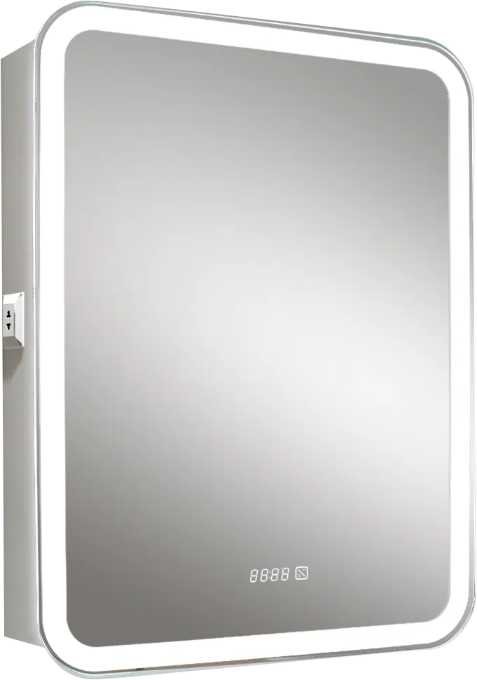 Зеркало-шкаф Silver Mirrors Фиджи 60x80 с подсветкой, с подогревом, с часами, белое