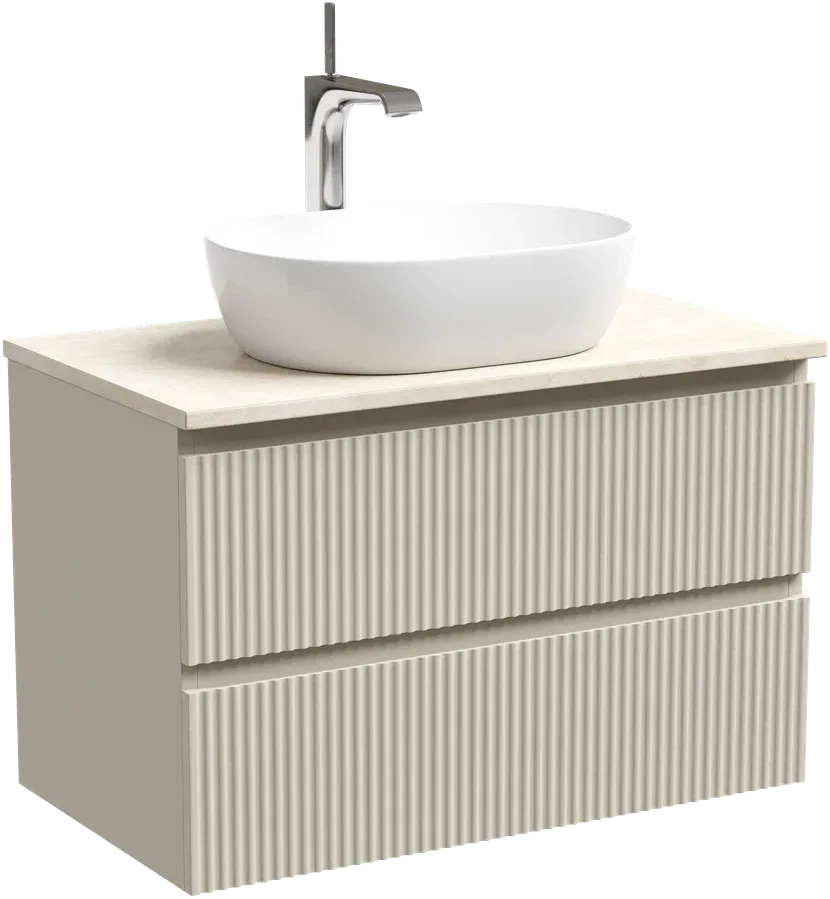 Тумба под раковину со столешницей Sancos Сноб Р (Snob R) 80 матовая бежевая (beige soft), столешница креман (kreman), с отв. под смеситель