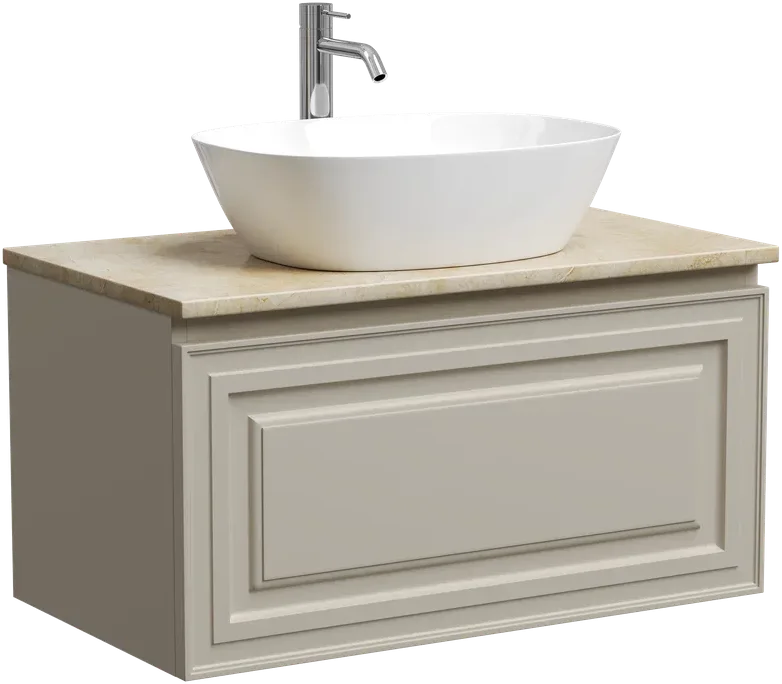 Тумба под раковину со столешницей Sancos Самая (Very) 80 матовая бежевая (beige soft), столешница креман (kreman), с отв. под смеситель