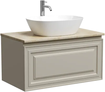 Тумба под раковину со столешницей Sancos Самая (Very) 80 матовая бежевая (beige soft), столешница креман (kreman), с отв. под смеситель