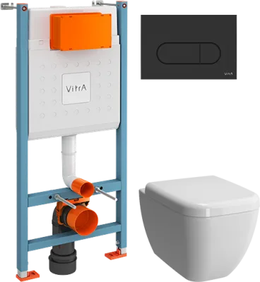 Комплект 3 в 1 Инсталляция с кнопкой VitrA V-Fix Core 732-5800-01 цвет матовый черный + Унитаз подвесной Shift 7742B003-0075 белая глянцевая + Крышка 91-003-009 с микролифтом, петли хром