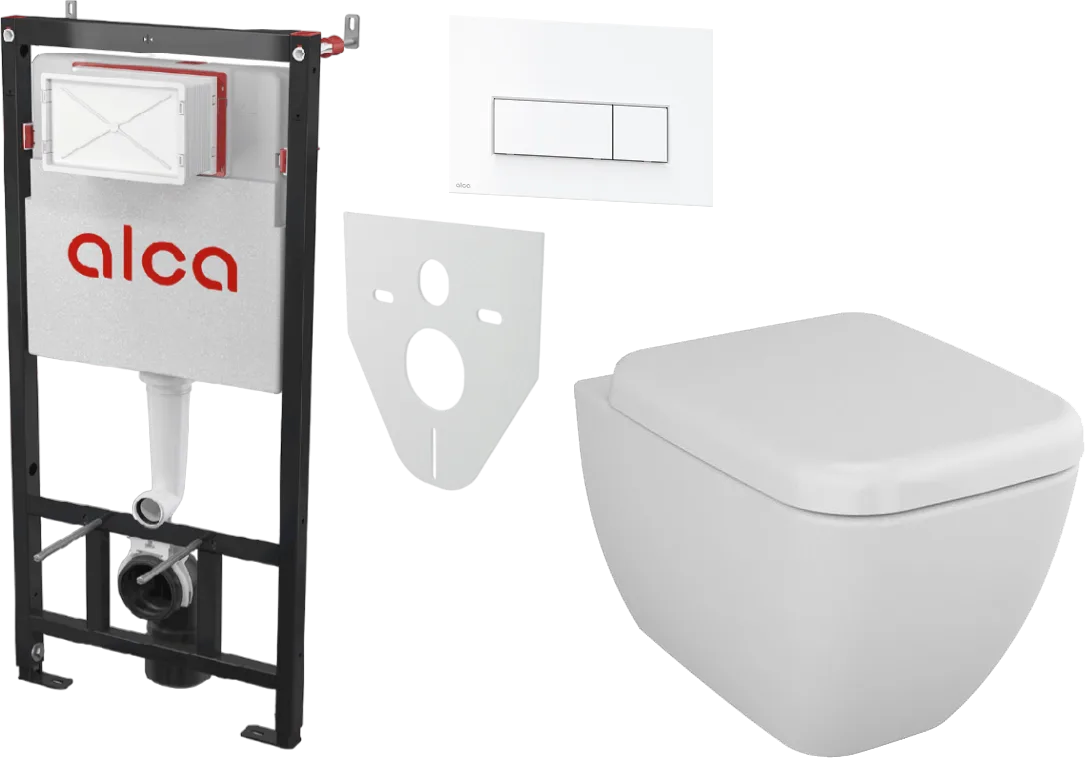 Комплект 3 в 1 Унитаз подвесной VitrA Shift 7742B003-0075, белая глянцевая + Сиденье 91-003-009, с микролифтом, петли хром + Инсталляция с кнопкой AlcaPlast AM101/1120-4:1 M570-VE-01 цвет белый