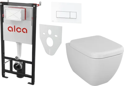 Комплект 3 в 1 Унитаз подвесной VitrA Shift 7742B003-0075, белая глянцевая + Сиденье 91-003-009, с микролифтом, петли хром + Инсталляция с кнопкой AlcaPlast AM101/1120-4:1 M570-VE-01 цвет белый