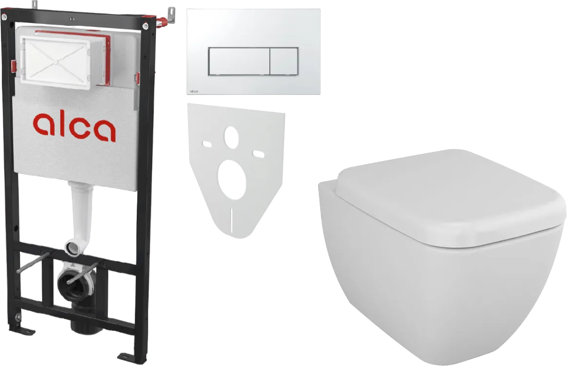 Комплект 3 в 1 Унитаз подвесной VitrA Shift 7742B003-0075, белая глянцевая + Сиденье 91-003-009, с микролифтом, петли хром + Инсталляция с кнопкой AlcaPlast AM101/1120-4:1 RU M571-0001 цвет хром глянец