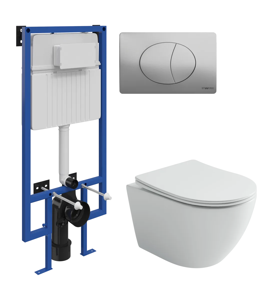 Комплект 3 в 1 Унитаз подвесной Ceramicanova Уно (Uno) CN11001T + Инсталляция STWORKI 510162 + Кнопка 230823 цвет матовый хром