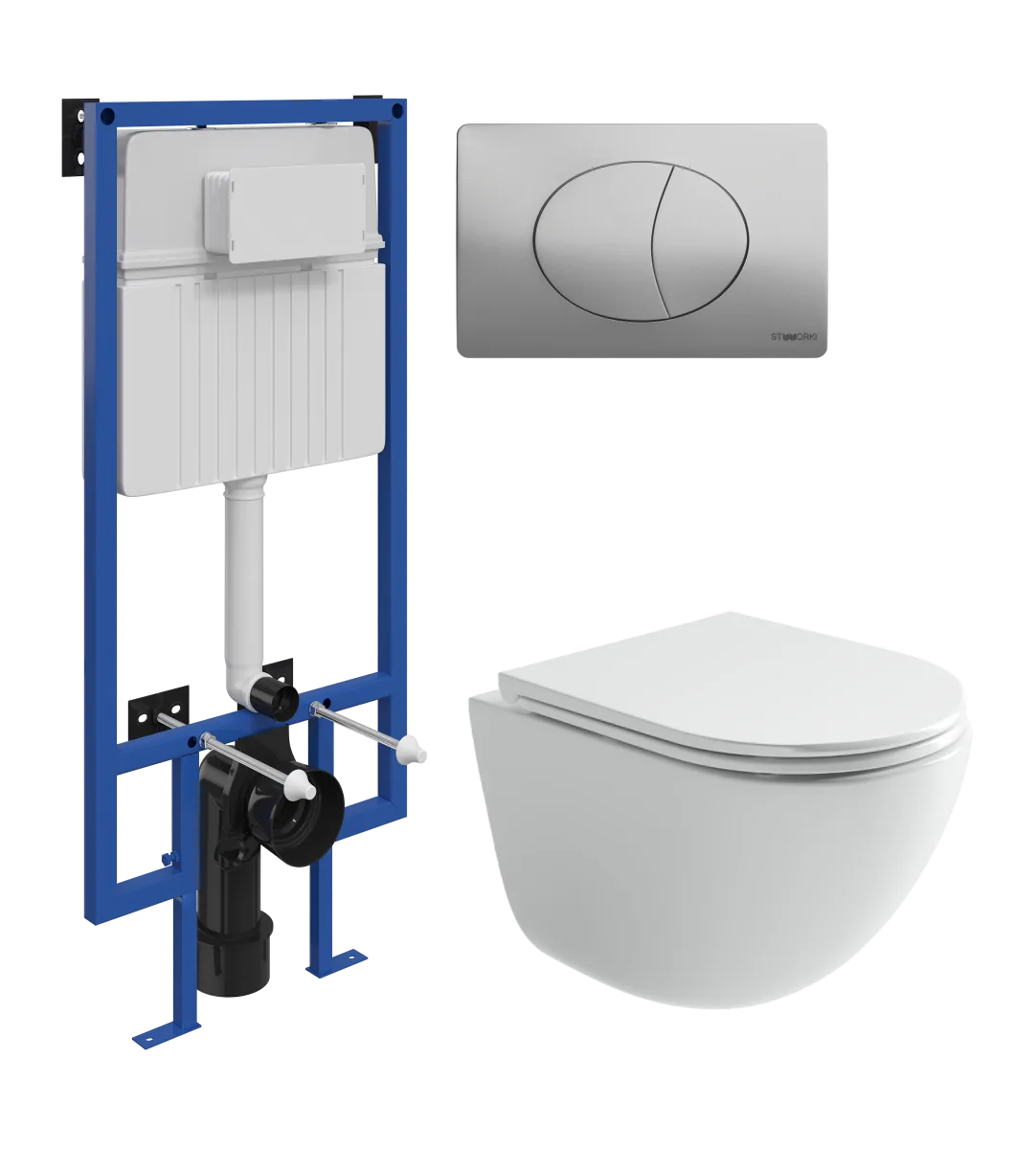 Комплект 3 в 1 Унитаз подвесной Ceramicanova Тренд (Vogue) CN4008T + Инсталляция STWORKI 510162 + Кнопка 230823 цвет матовый хром