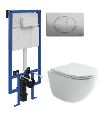 Комплект 3 в 1 Унитаз подвесной Ceramicanova Тренд (Vogue) CN4008T + Инсталляция STWORKI 510162 + Кнопка 230823 цвет матовый хром