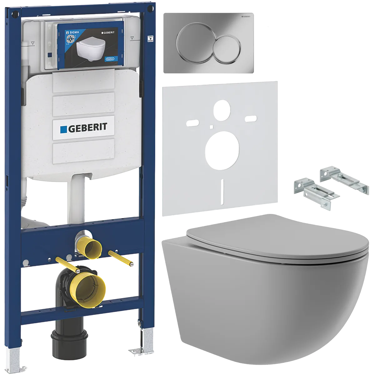 Комплект 5 в 1 Унитаз подвесной Aqueduto Ovo OVO0130 + Крепления Geberit Duofix 111.815.00.1, к стене + Инсталляция UP 320 111.300.00.5 (111.950.00.6) + Кнопка Sigma 01 115.770.21.5 цвет глянцевый хром + Звукоизоляция 156.050.00.1