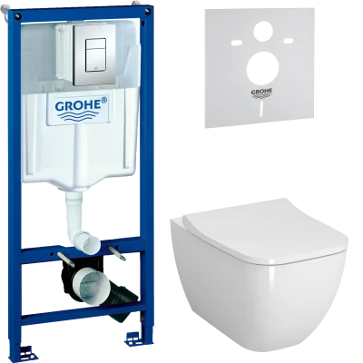 Комплект 4 в 1 Унитаз подвесной VitrA Shift 7742B003-0075, белая глянцевая + Сиденье Integra Square 191-003-009, с микролифтом + Инсталляция с кнопкой Grohe Rapid SL 38772001 цвет хром + Звукоизоляция 37131000