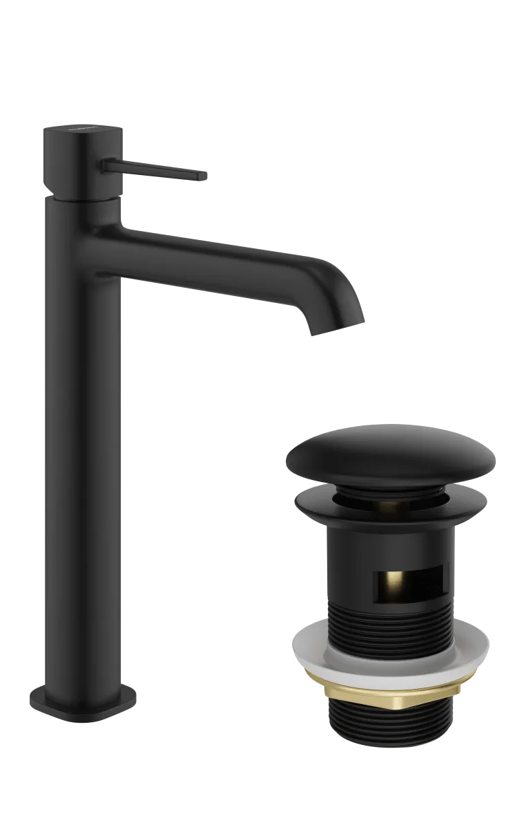 Смеситель для раковины STWORKI Эстерсунд S31020BK + донный клапан SW-001BK черный матовый