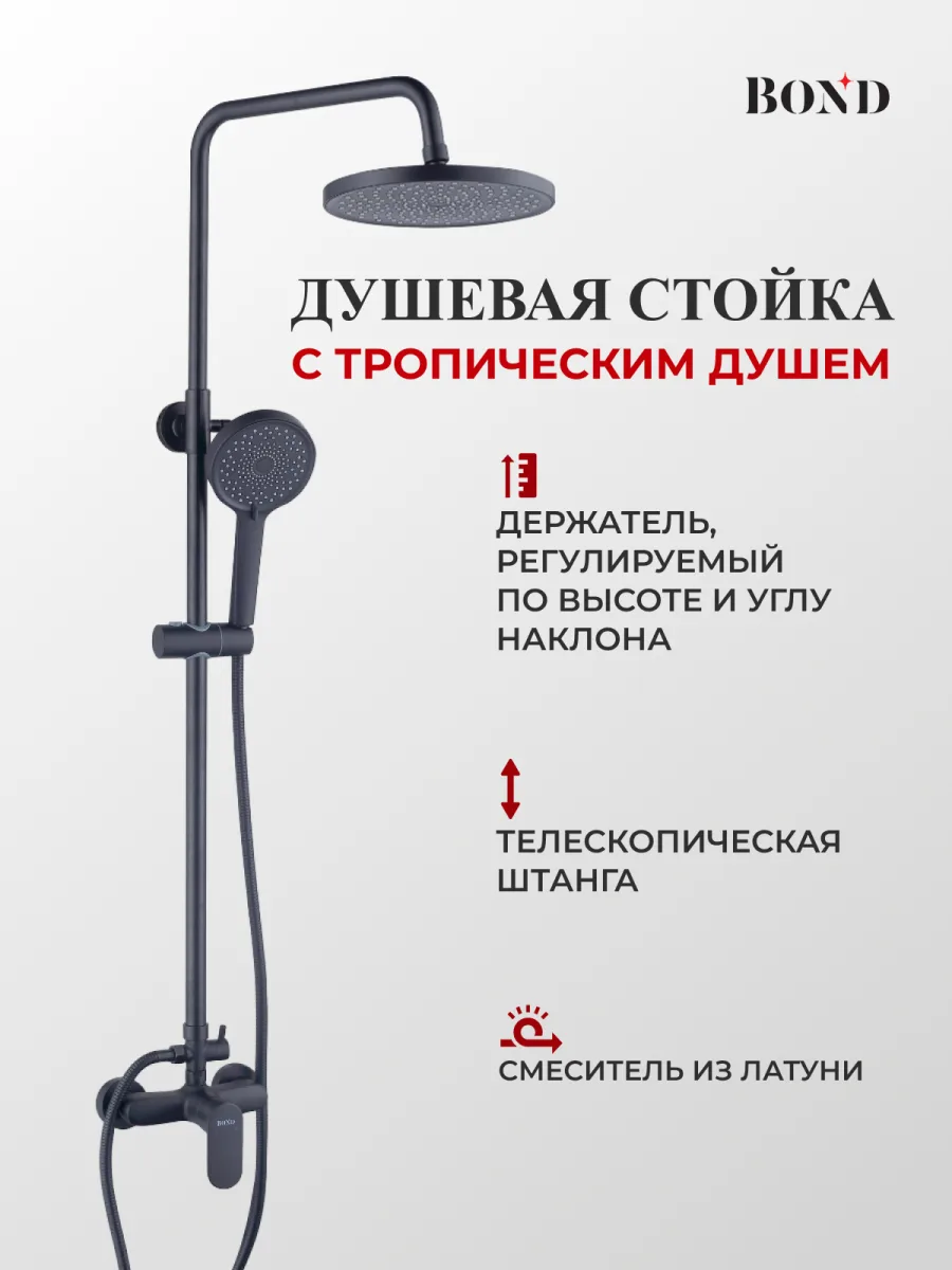 Душевая стойка BOND Круг B01-8188 со смесителем, матовая черная