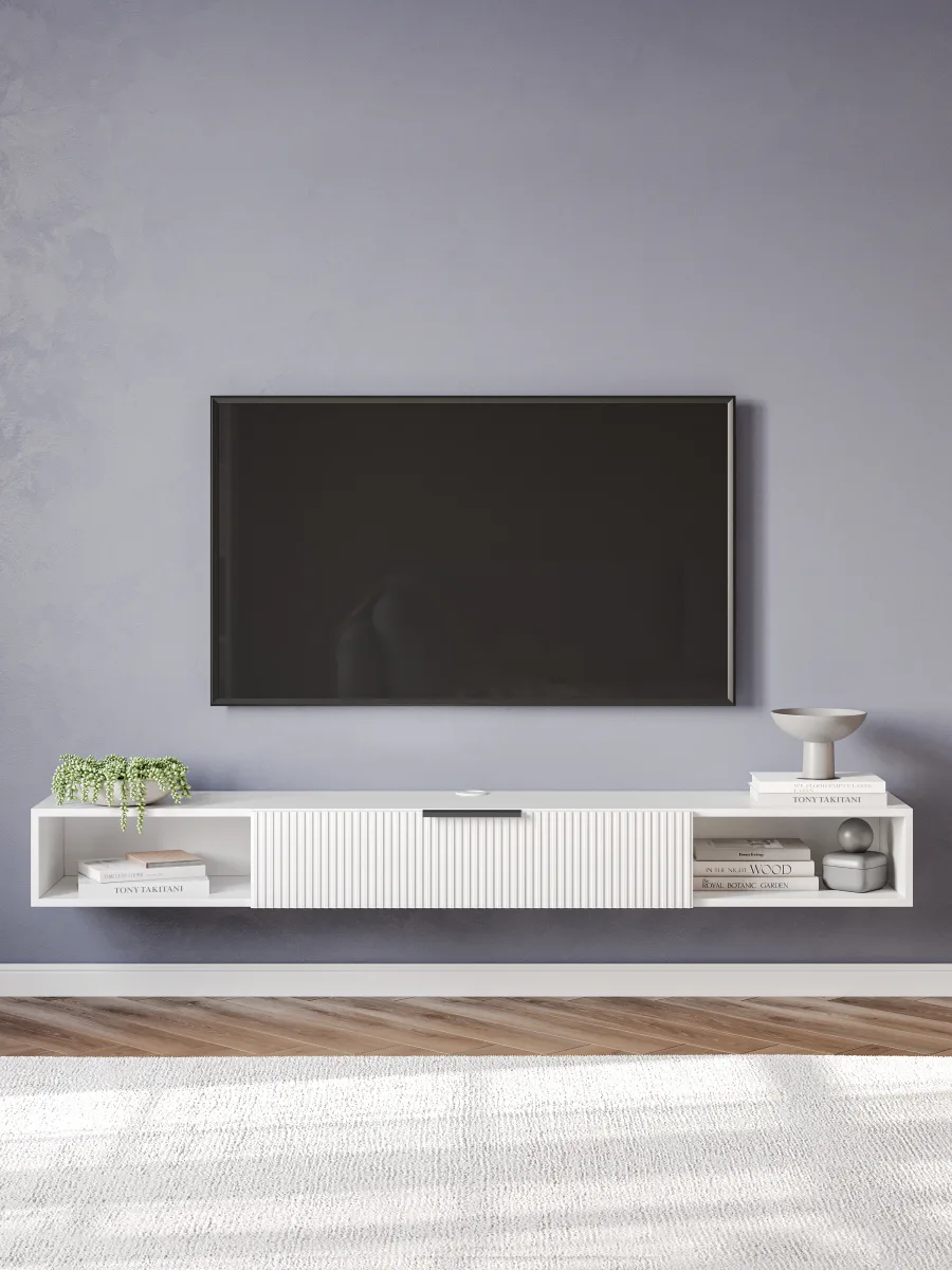 Тумба под телевизор DIWO Краснодар подвесная 180x20x30, см белая, ручка черная