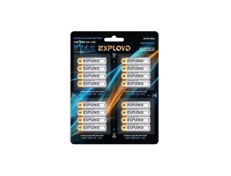 NEW Батарейка AA Exployd LR6-16BL Alkaline, 1.5B, отрывные, Basic 4*4, (16/160/640), (арт.EX-B-1225)