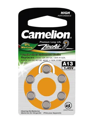NEW Батарейка Camelion ZA13-6BL ZincAir, 1.4В, (6/60/3000)