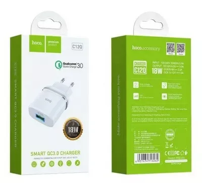 NEW Сетевой блок питания HOCO 3A 1USB C12Q быстрая зарядка (Original) (100шт)