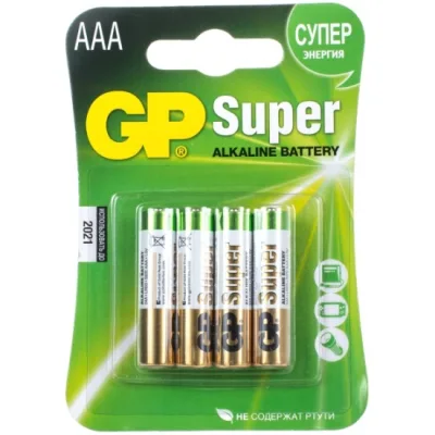 NEW Батарейка AAA GP LR03-4BL Super Alkaline, 1.5В, (4/40/160)