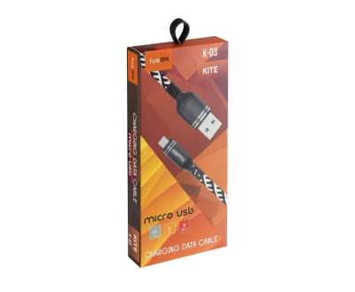 NEW Кабель USB - микро USB FaisON K-D3 KITE, 1.0м, 2.0A, цвет: чёрный