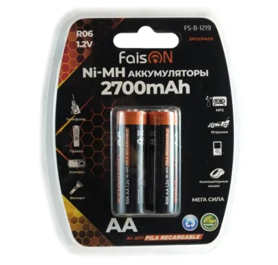 NEW Аккумулятор AA FaisON, R06-2BL, FS-B-1219, 2700mAh, в пластиковой упаковке, (2/20/200)