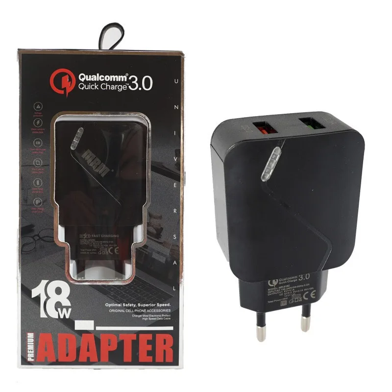 NEW Сетевое зарядное устройство MRM MR819C 5V/3.1A QC3.0 2USB (black) в упаковке