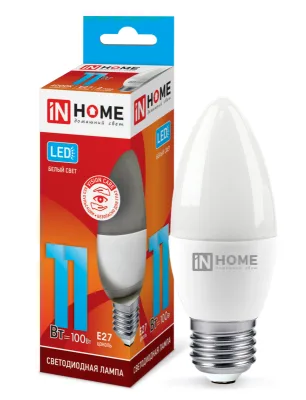NEW Лампа диодная свеча 11Вт Е27 4000К 990Лм InHome (10)