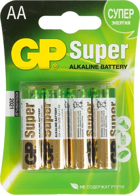 NEW Батарейка AAA GP LR06-4BL Super Alkaline, 1.5В, (4/40/160)