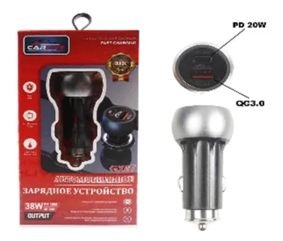NEW Автомобильное зарядное устройство MRM GX67 Metal QC3.0 1USB + PD 20W (grey) в коробочке
