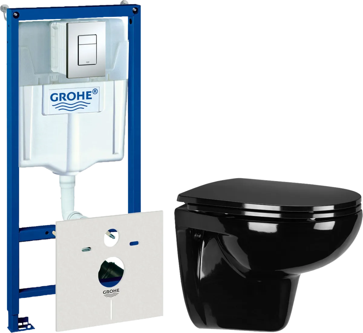 Комплект 2 в 1 Унитаз подвесной Wanfald Lauta 47374100005 + Инсталляция с кнопкой Grohe Rapid SL 38775001 цвет хром