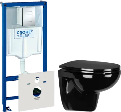 Комплект 2 в 1 Унитаз подвесной Wanfald Lauta 47374100005 + Инсталляция с кнопкой Grohe Rapid SL 38775001 цвет хром