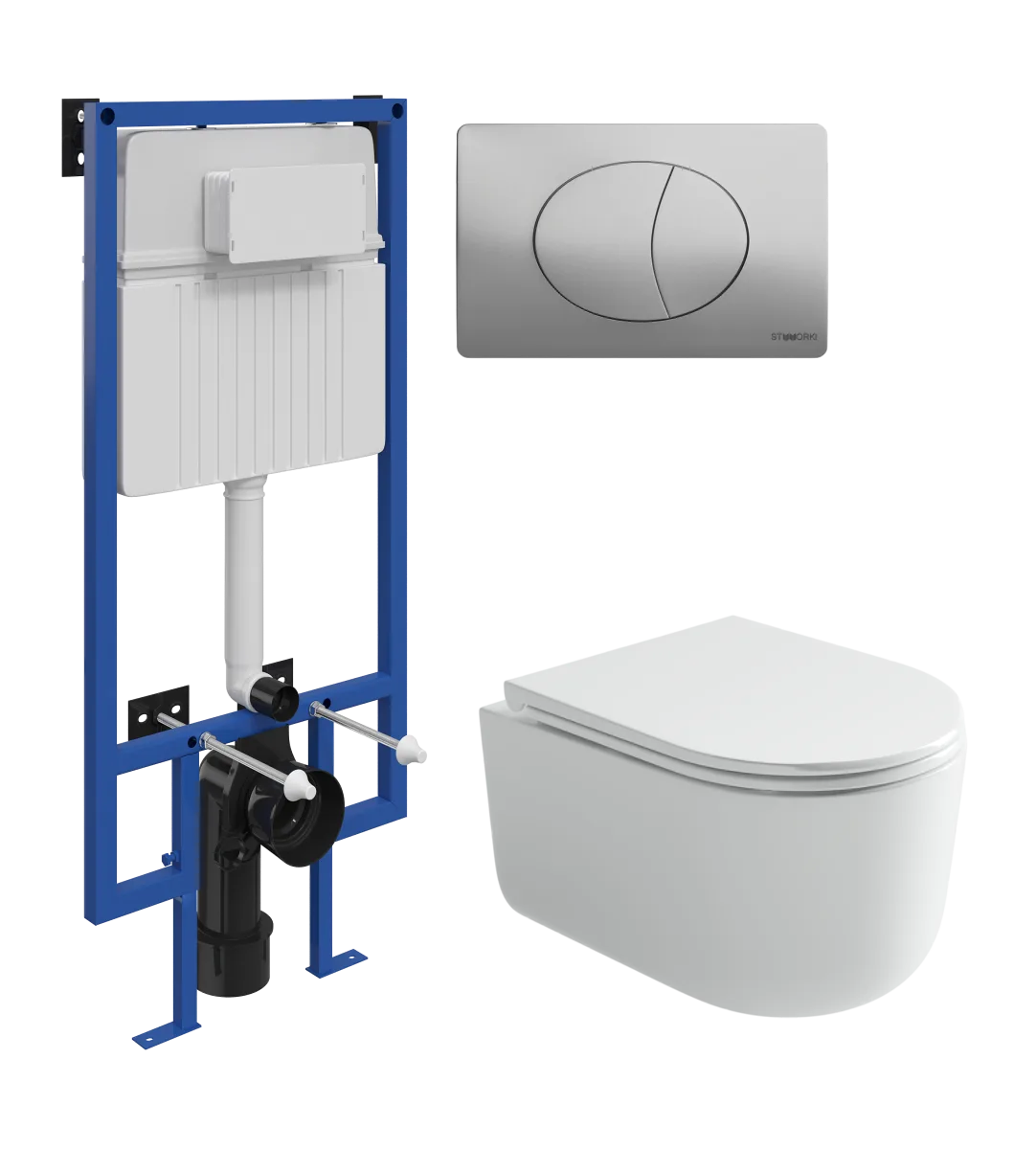 Комплект 3 в 1 Унитаз подвесной Ceramicanova Ульма (Ulma) CN4006T + Инсталляция STWORKI 510162 + Кнопка 230823 цвет матовый хром