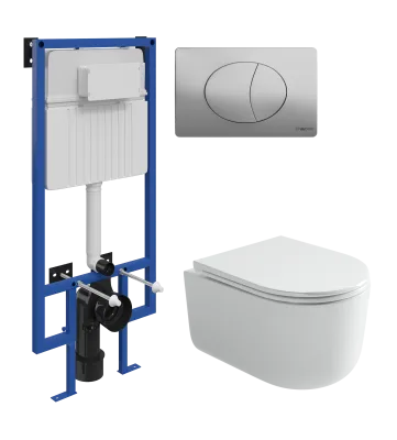 Комплект 3 в 1 Унитаз подвесной Ceramicanova Ульма (Ulma) CN4006T + Инсталляция STWORKI 510162 + Кнопка 230823 цвет матовый хром