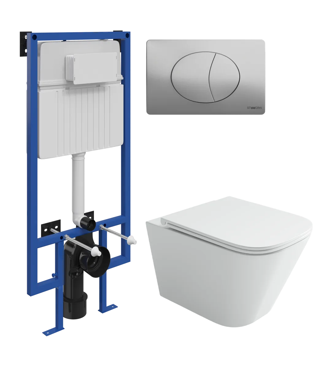 Комплект 3 в 1 Унитаз подвесной Ceramicanova Союз (Union) CN4009T + Инсталляция STWORKI 510162 + Кнопка 230823 цвет матовый хром