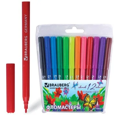 Фломастеры BRAUBERG "Wonderful butterfly", 12 цветов, вентилируемый колпачок, пласт. упаковка