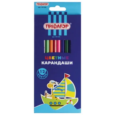 Карандаши цветные ПИФАГОР "Жираф", 12 цветов, пластиковые, классические заточенные