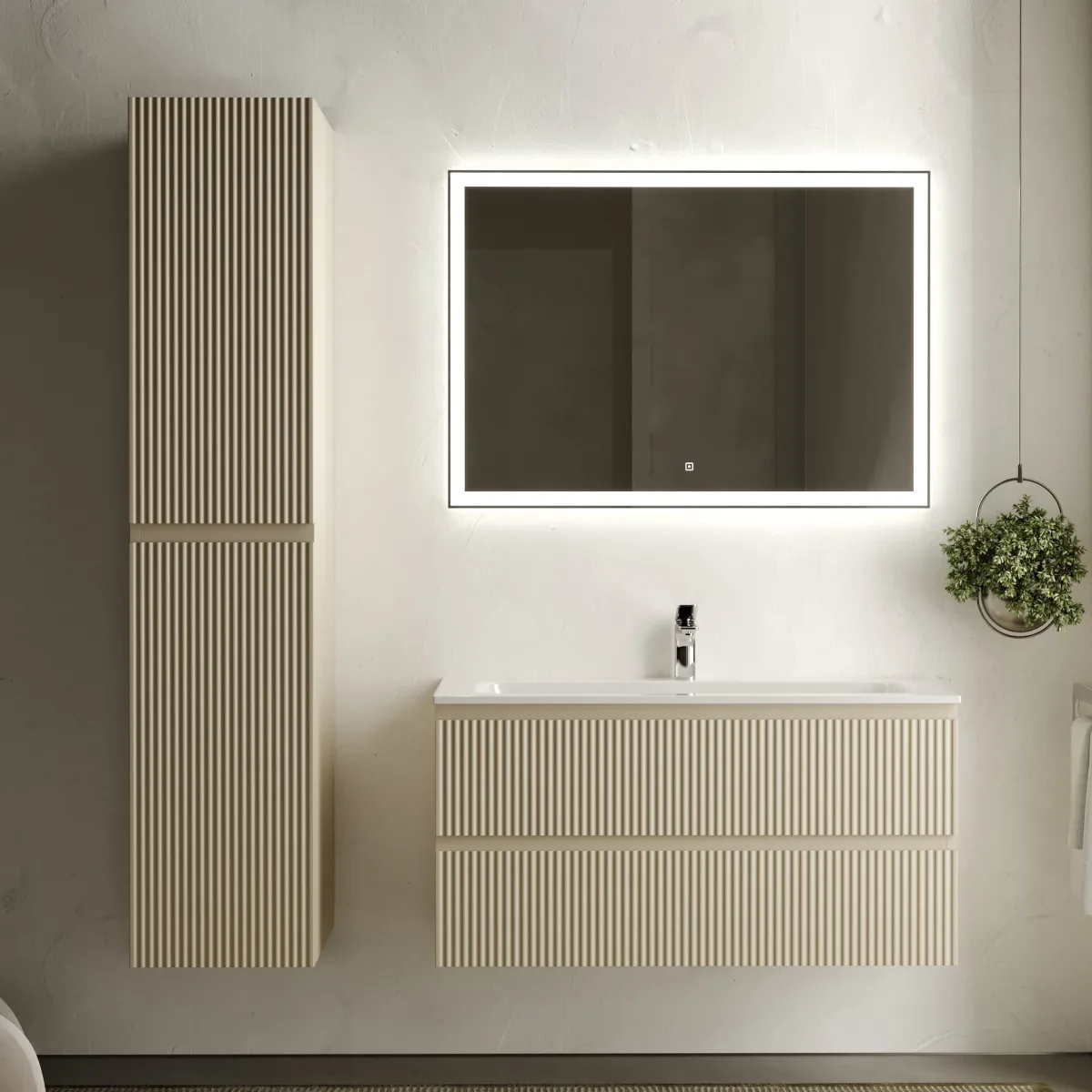 Мебель для ванной комнаты Sancos Сноб Р (Snob R) 100 матовая бежевая (beige soft), раковина CN7013