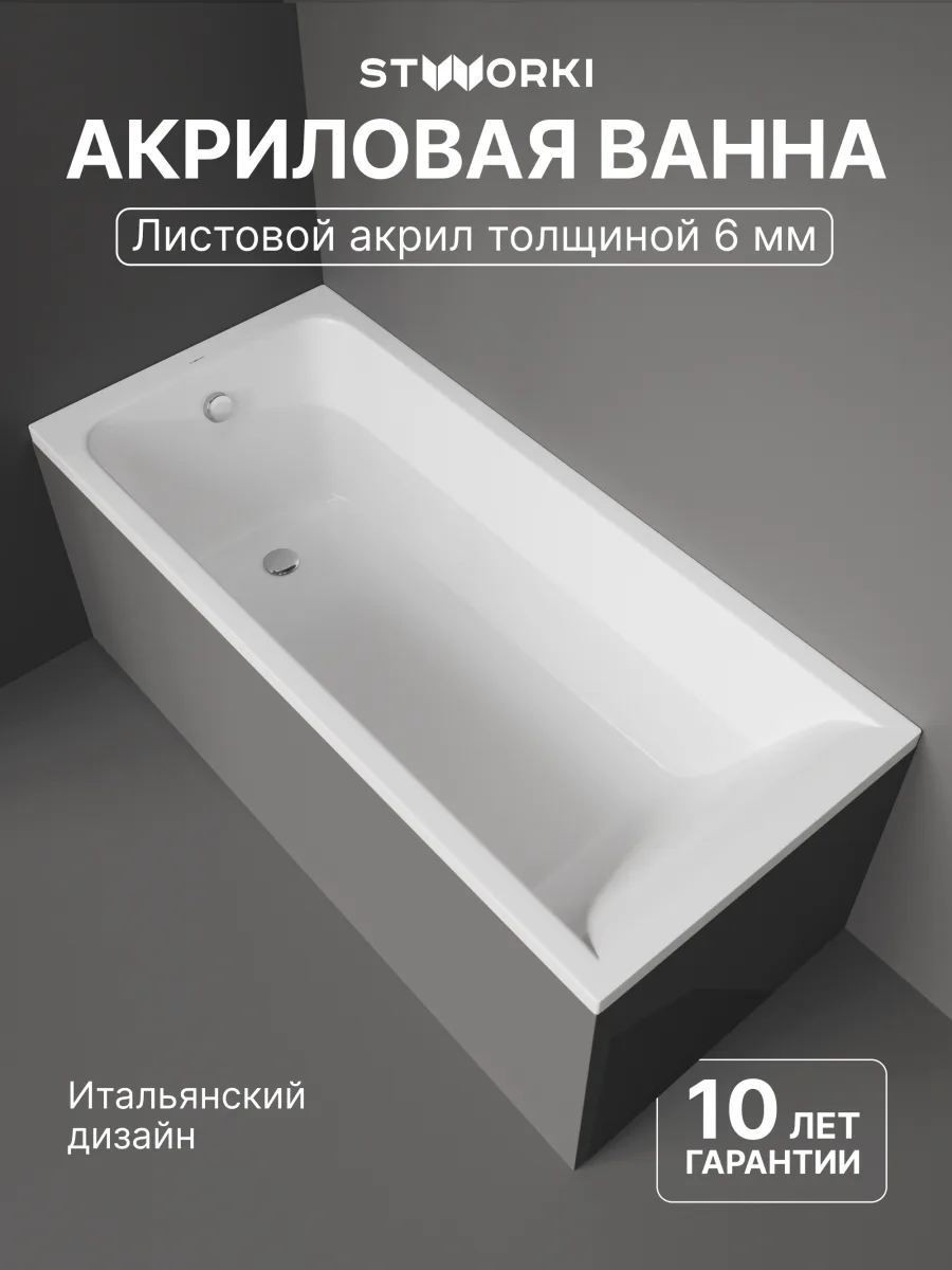 Акриловая ванна STWORKI Стокгольм 155x70 см, встраиваемая, белая, с каркасом