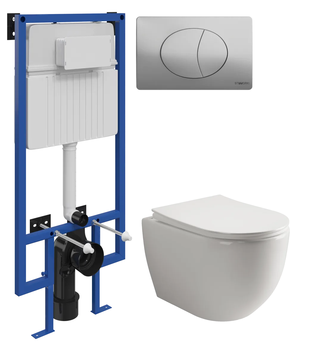 Комплект 3 в 1 Унитаз подвесной Ceramicanova Мия (Mia) CN1805 + Инсталляция STWORKI 510162 + Кнопка 230823 цвет матовый хром