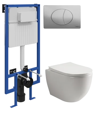 Комплект 3 в 1 Унитаз подвесной Ceramicanova Мия (Mia) CN1805 + Инсталляция STWORKI 510162 + Кнопка 230823 цвет матовый хром
