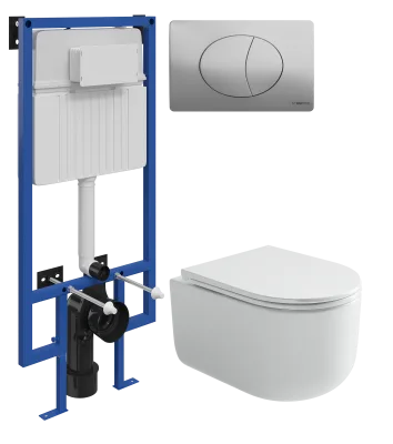 Комплект 3 в 1 Унитаз подвесной Ceramicanova Ульма (Ulma) CN4006 + Инсталляция STWORKI 510162 + Кнопка 230823 цвет матовый хром