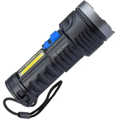 Фонарь акк. ручной LED 3Вт+СОВ 3Вт линза зум аккум. Li-ion 18650 1.2А.ч USB-шнур КОСМОС KOS115Lit