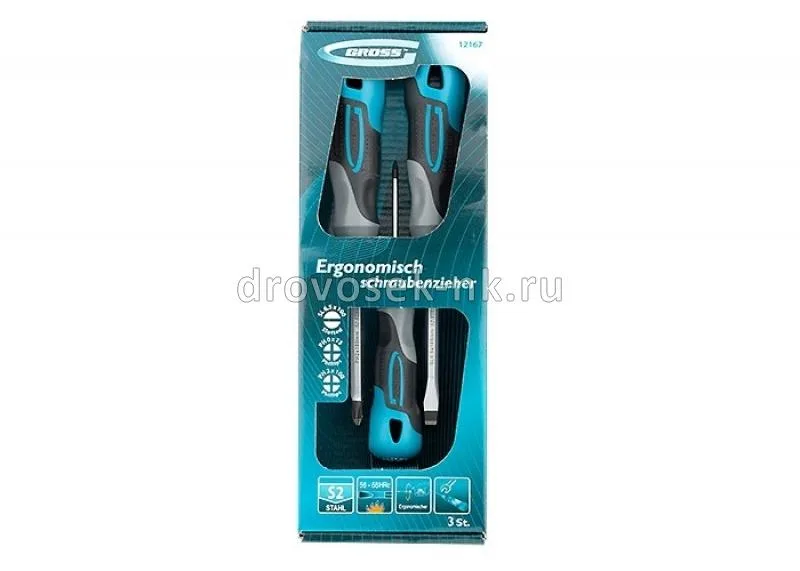 Набор отвёрток (3 шт) S2 3х-комп рукоятка GROSS 12167