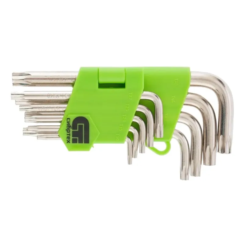 Набор ключей имбусовых TT10-TT50, 45x, короткие,закаленные, никельTamper-Torx 9шт. СИБРТЕХ 12321