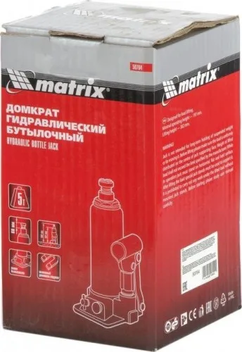 Домкрат гидравлический бутылочный 5т 197-382мм MATRIX 50764